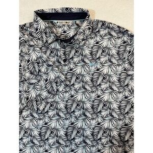 Black Clover Polo Shirt Mens Large Black White Palm Leaf Print Golf Performance‎
